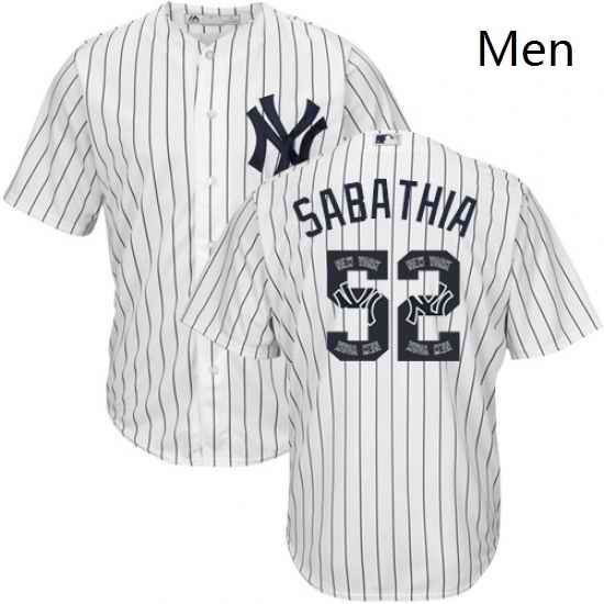 Mens Majestic New York Yankees 52 CC Sabathia Authentic White Team Logo Fashion MLB Jersey